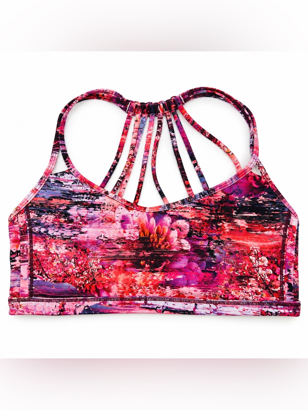 Lululemon Ujjayi Bra Women size 6 Secret Garden Floral Pink Strappy Yoga